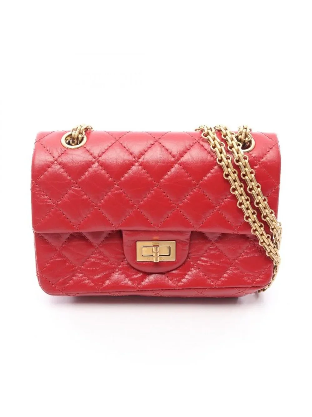 Chanel Shoulder Bag 2.55 Red Calf Mini Quilted Chain
